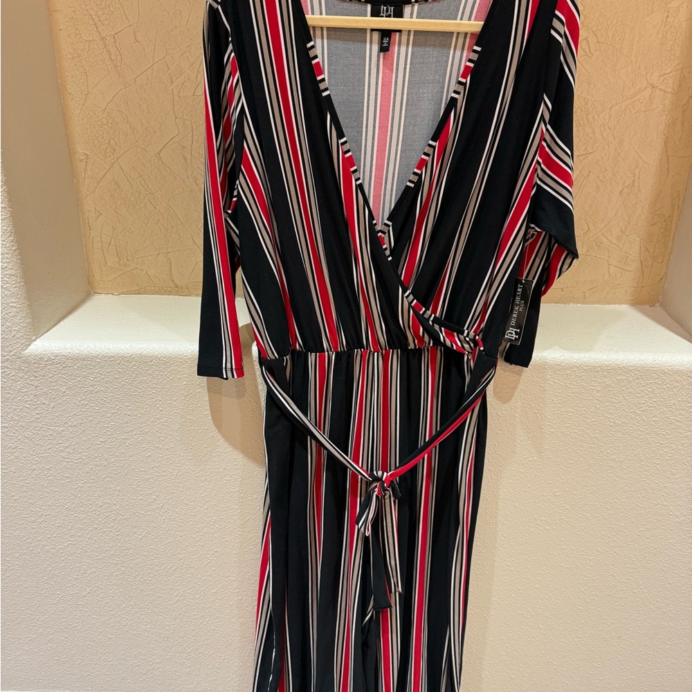 Elegant Striped Black and Red Jumpsuit